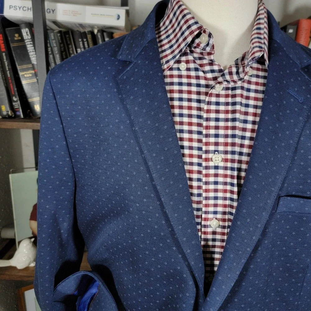 Ben Sherman Tailoring Mens Sport Coat Blazer Two Button Navy Blue Poly Blend 48L